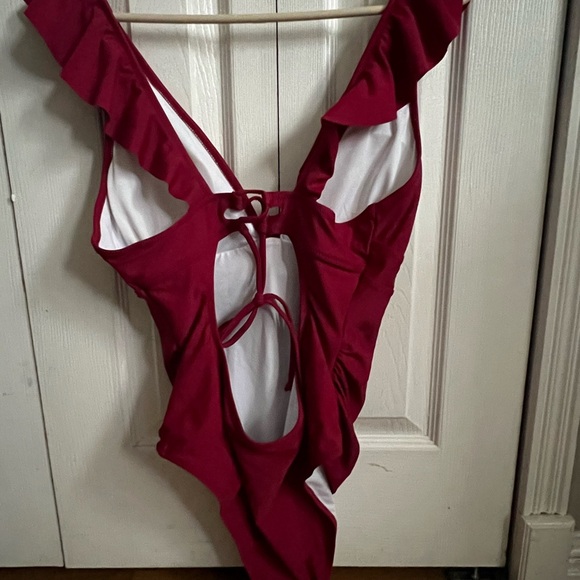 Cupshe. New with tags. Fusia Ruffled One-Piece Swimsuit. Lace up back. - Picture 2 of 3
